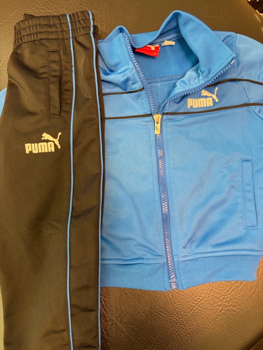 Puma Kids Light Blue Zip Jacket with Black Track Pants